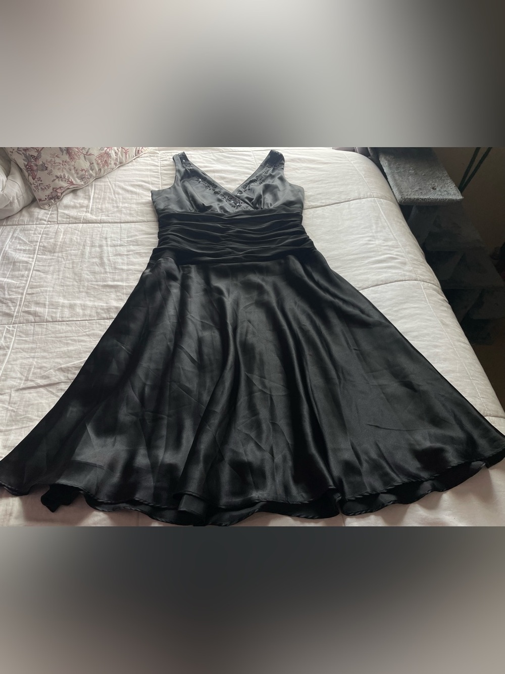 Vintage Robbie Bee Black Satin Babydoll Sequin Trim Cocktail Dress 14 Whimsigoth